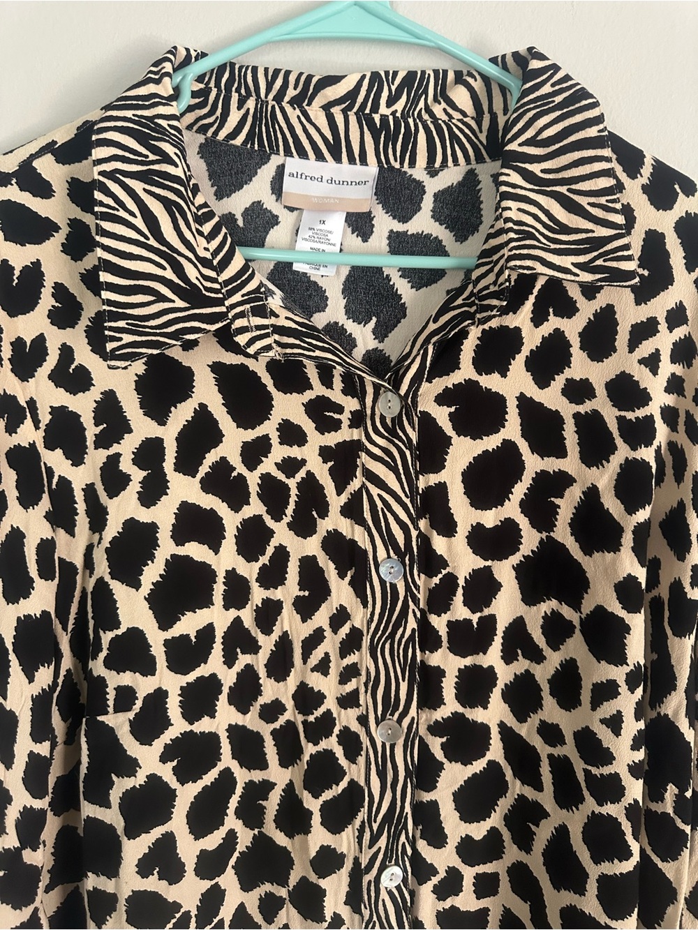Alfred Dunner Beige and Black Animal Print Shirt